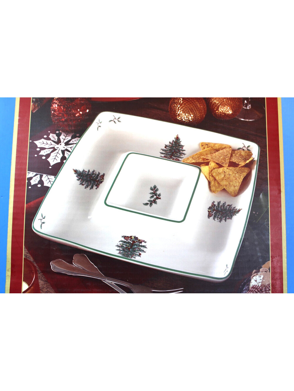 NIB Spode 2011 Annual Christmas Tree Collection Chip & Dip in One Plater 12.5"